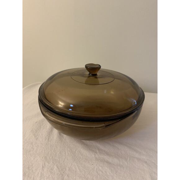 PYREX 024 2L Corning Amber Brown Glass Round Bowl Casserole Dish with Lid Basket - Picture 9 of 16